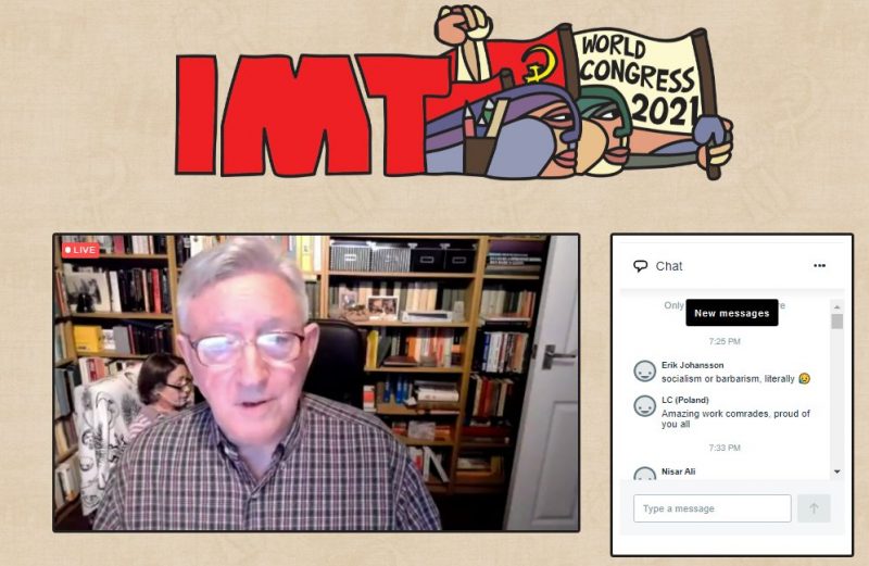 Alan Woods addressing the World Congress via live video