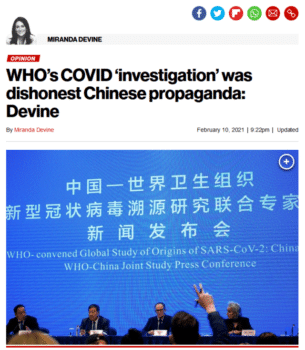 NYPostChinaPropaganda | MR Onlinenbsp | The New York Posts Miranda Devine 21021 responded to WHOs finding that a lab leak was extremely unlikely | MR Online